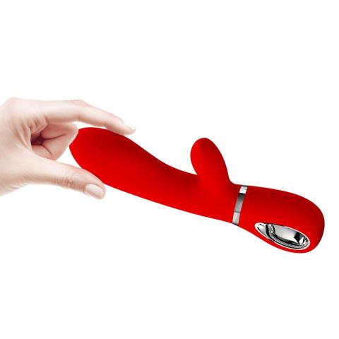 Wibrator do punktu g z króliczkiem USB czerwony, 7 trybów wibracji