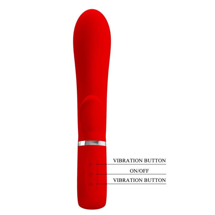 Wibrator do punktu g z króliczkiem USB czerwony, 7 trybów wibracji