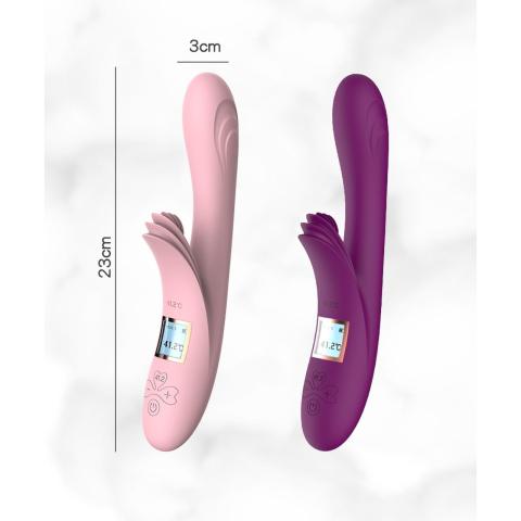 Różowy wibrator USB z podgrzewaniem 41,2°C, LCD i podwójnym silnikiem