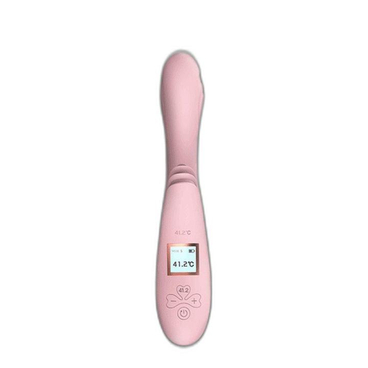 Różowy wibrator USB z podgrzewaniem 41,2°C, LCD i podwójnym silnikiem