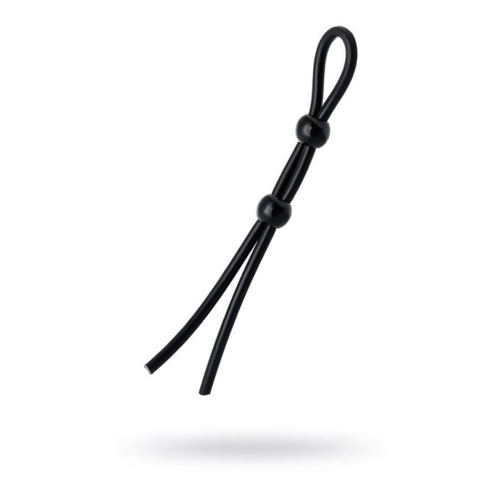 Regulowane lasso na penisa i mosznę z silikonu czarne 19,5 cm
