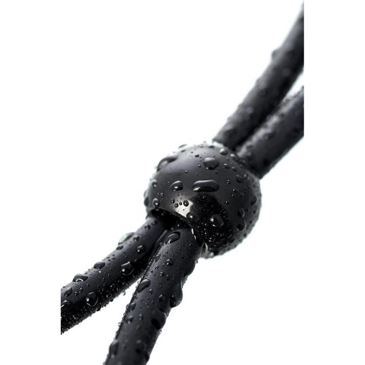 Regulowane lasso na penisa i mosznę z silikonu czarne 19,5 cm