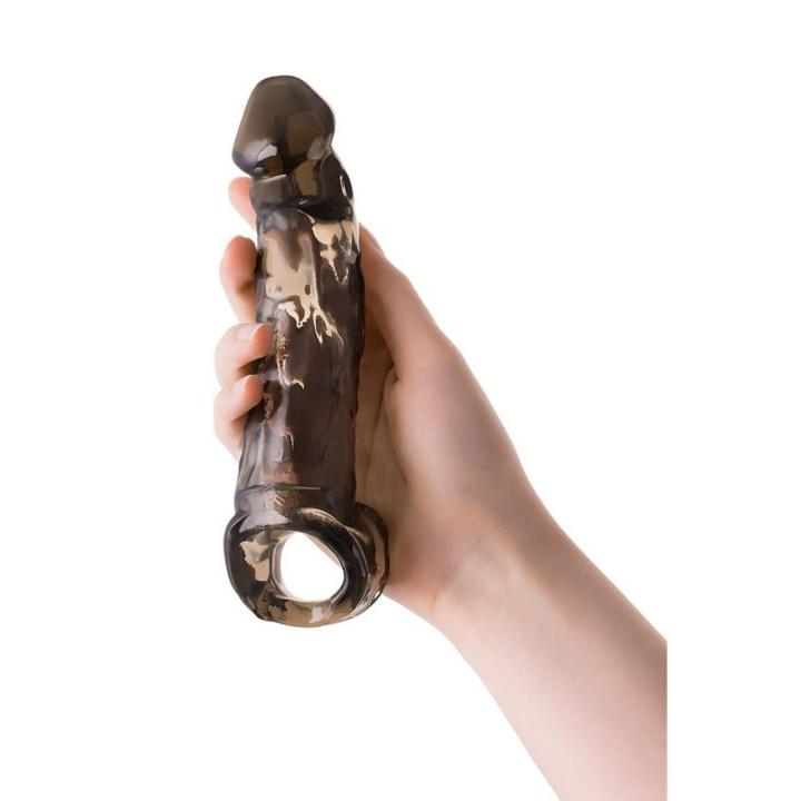 Elastyczna przedłużka na penisa TPE 19,5 cm czarna, wydłużenie do 5,5 cm