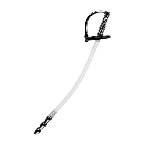Metalowy cewnik uretralny 23 cm z silikonową końcówką i pierścieniami