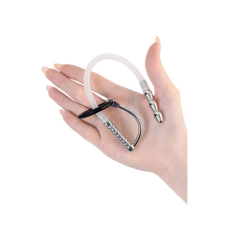 Metalowy cewnik uretralny 23 cm z silikonową końcówką i pierścieniami