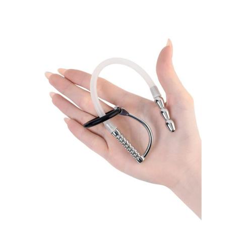 Metalowy cewnik uretralny 23 cm z silikonową końcówką i pierścieniami