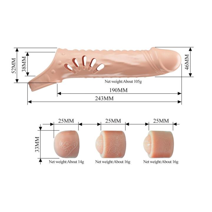 Nakładka na penisa z TPE z 3 wkładkami 2,5 cm – realistyczna i stabilna