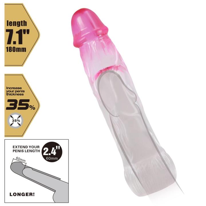 Wodoodporny przedłużacz penisa 18 cm z prążkami i realistyczną główką