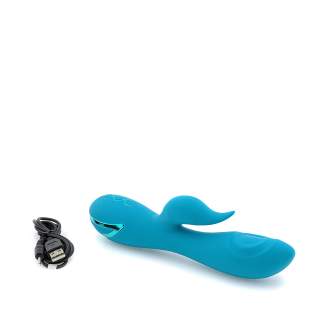 Niebieski silikonowy wibrator królik ze stymulacją łechtaczki - mocne wibracje