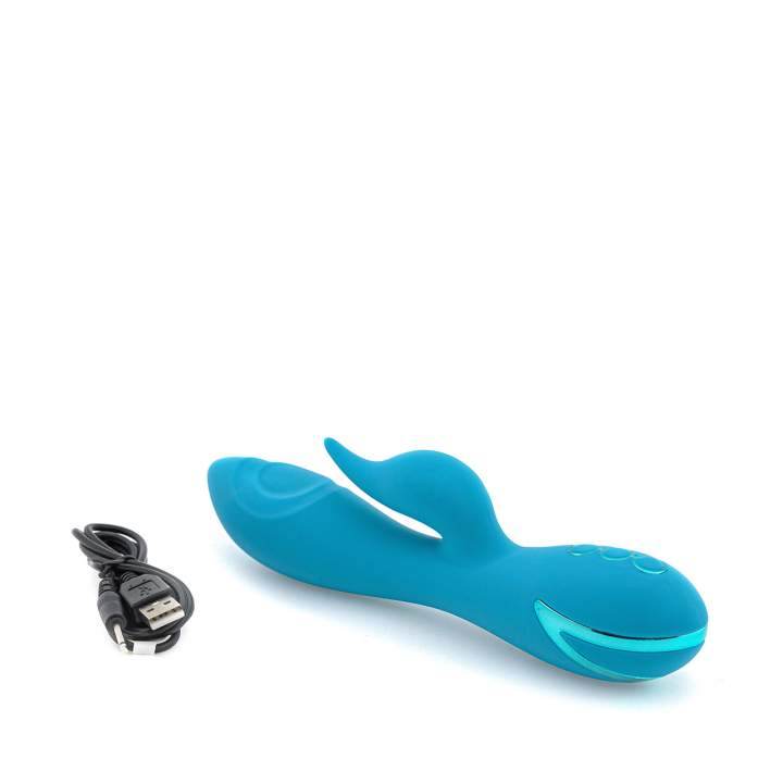 Niebieski silikonowy wibrator królik ze stymulacją łechtaczki – mocne wibracje