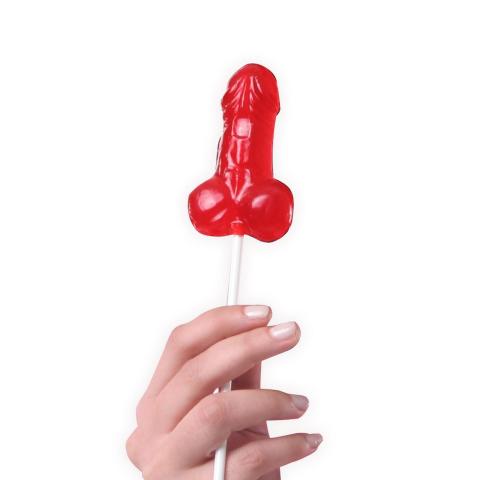 Erotyczny lizak truskawkowy w kształcie penisa na wieczór panieński
