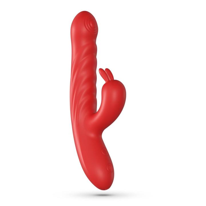 Wibrator króliczek z ruchem posuwistym i wibracjami czerwony 21,5 cm