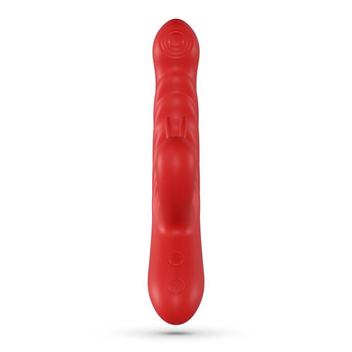 Wibrator króliczek z ruchem posuwistym i wibracjami czerwony 21,5 cm