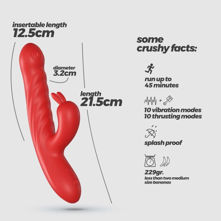 Wibrator króliczek z ruchem posuwistym i wibracjami czerwony 21,5 cm