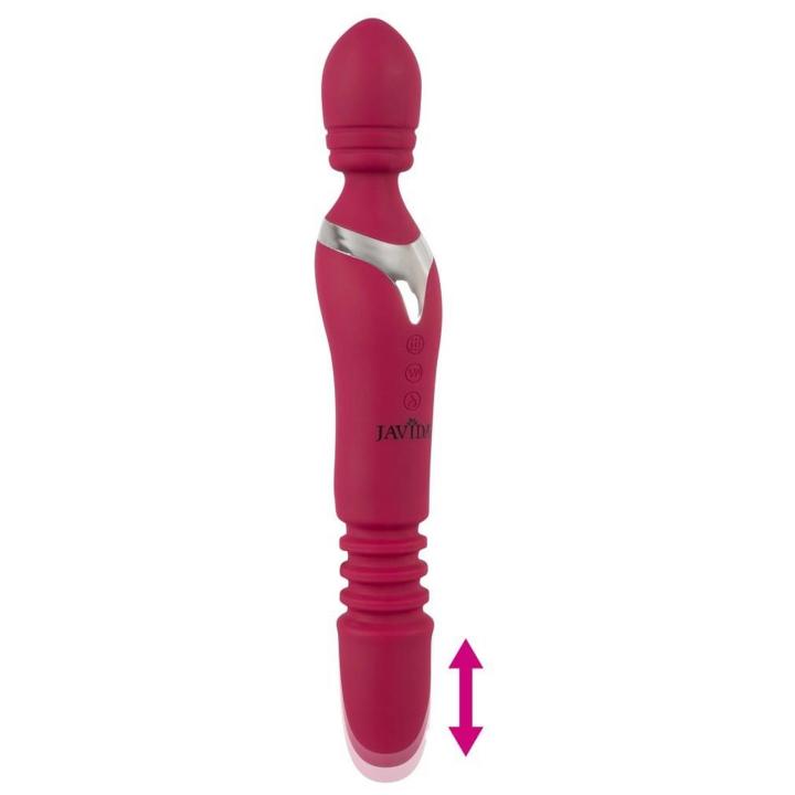 Rozgrzewający masażer 27 cm z wibracjami, ruchem posuwistym i obrotowym USB