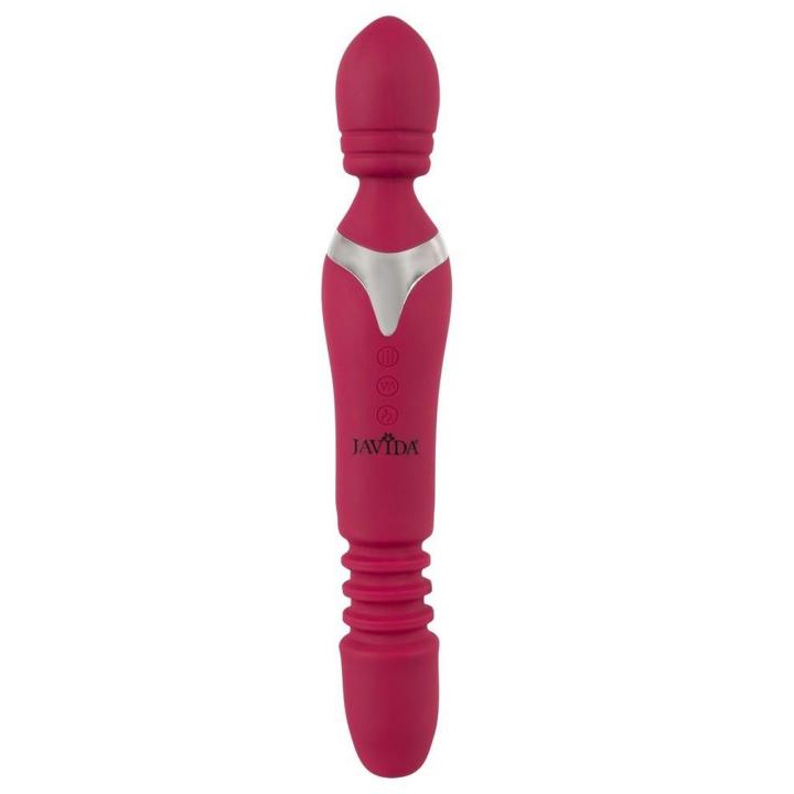 Rozgrzewający masażer 27 cm z wibracjami, ruchem posuwistym i obrotowym USB