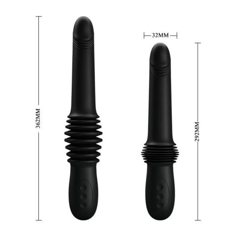 Wibrator  waginalno-analny z ruchem pchającym 7 cm USB - czarny silikon