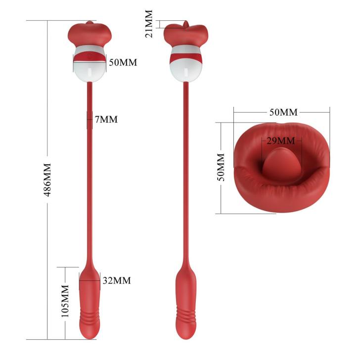 Wibrator w kształcie ust z językiem, pchnięciami i wibracjami 5+5+5 USB