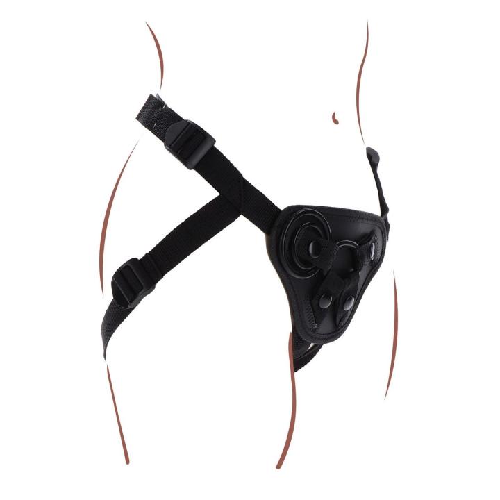 Czarna uprząż strap-on z regulacją, 3 pierścieniami i kieszonką na wibracje