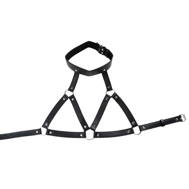 Regulowany harness na szyję i klatkę piersiową z PU skóry i metalu