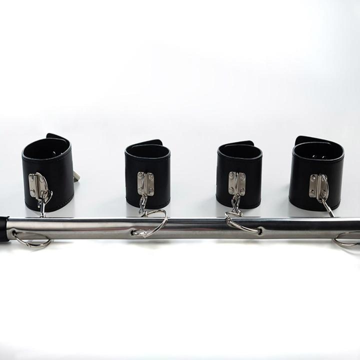 Rozpórka BDSM z kajdankami na nadgarstki i kostki – metal i skóra PU