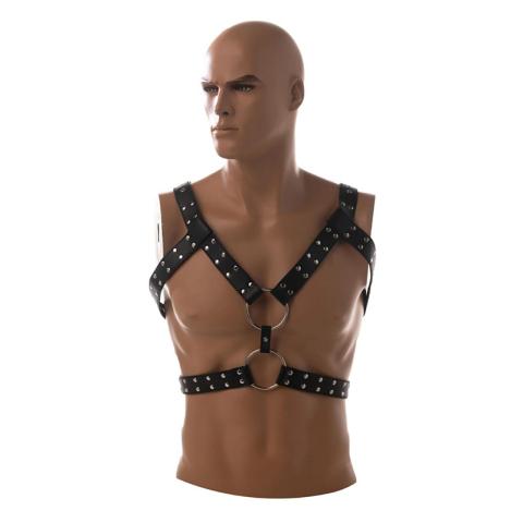 Regulowany harness na klatkę piersiową z PU i metalowymi elementami