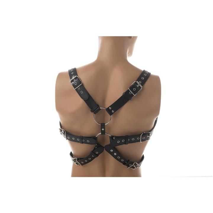 Regulowany harness na klatkę piersiową z PU i metalowymi elementami