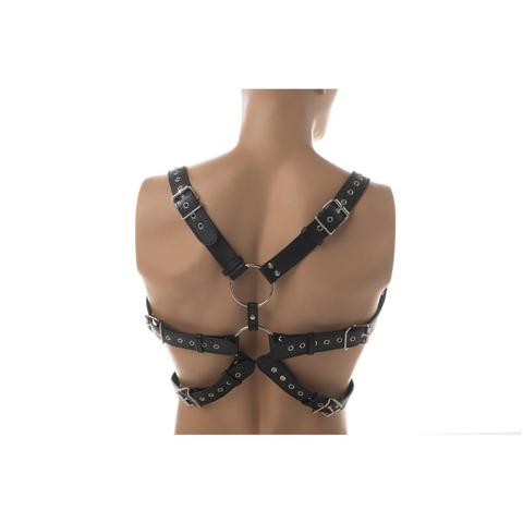 Regulowany harness na klatkę piersiową z PU i metalowymi elementami