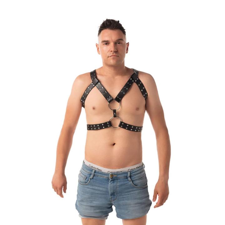 Regulowany harness na klatkę piersiową z PU i metalowymi elementami
