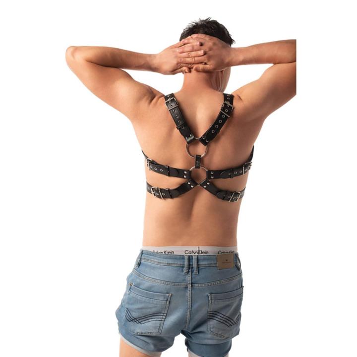 Regulowany harness na klatkę piersiową z PU i metalowymi elementami