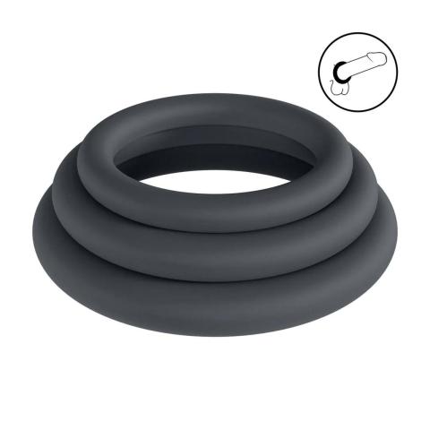 Silikonowe pierścienie erekcyjne 3 szt. L XL XXL czarne bez wibracji