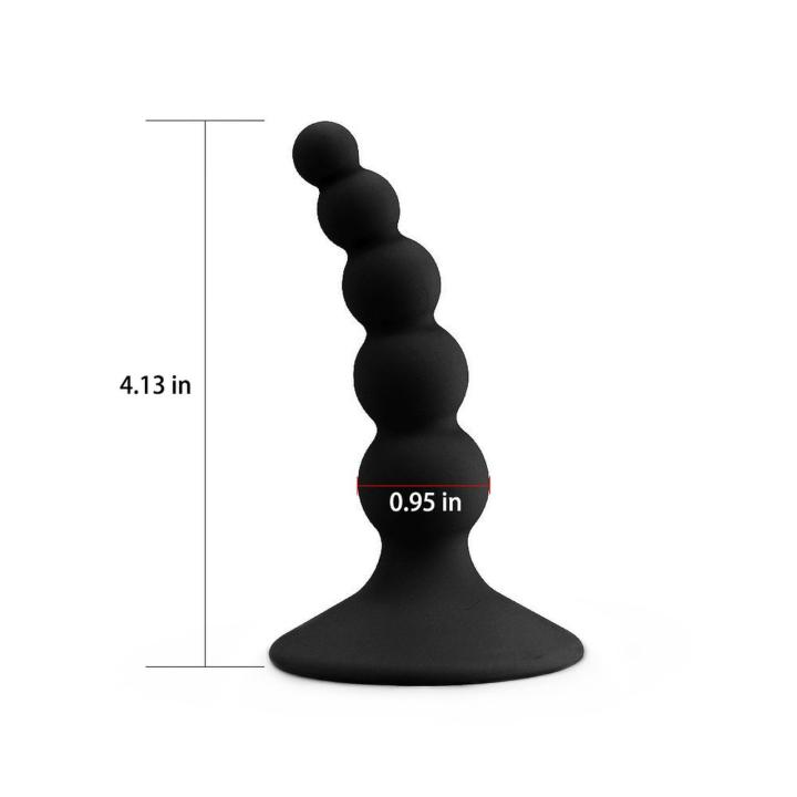 Czarny korek analny z koralikami i przyssawką 10 cm – silikon medyczny