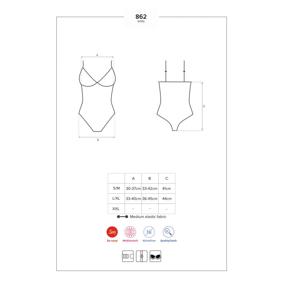 Body Obsessive 862-TED-1, czarne z prześwitującej siateczki