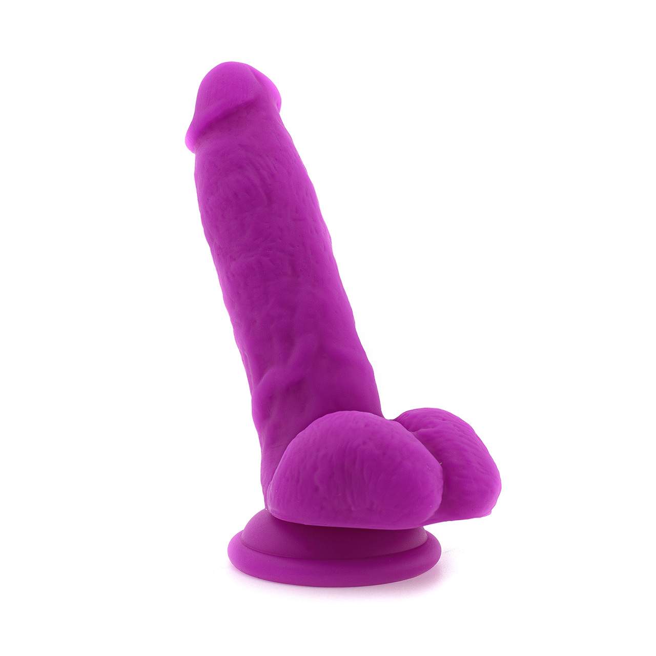 Duże silikonowe realistyczne dildo na przyssawce z jądrami w kolorze fioletowym