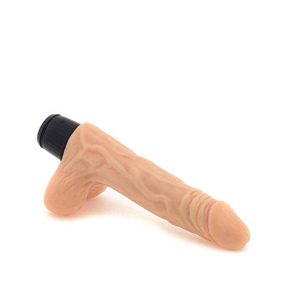 Cielisty wibrator realistyczny z jądrami wykonany z cyberskóry