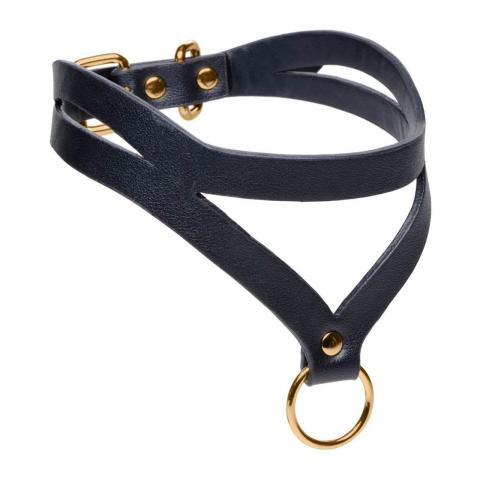 Obroża BDSM z eko skóry z o-ringiem złotym, regulacja 34–41 cm