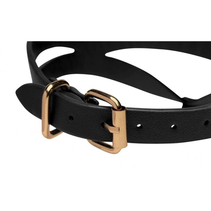 Obroża BDSM z eko skóry z o-ringiem złotym, regulacja 34–41 cm