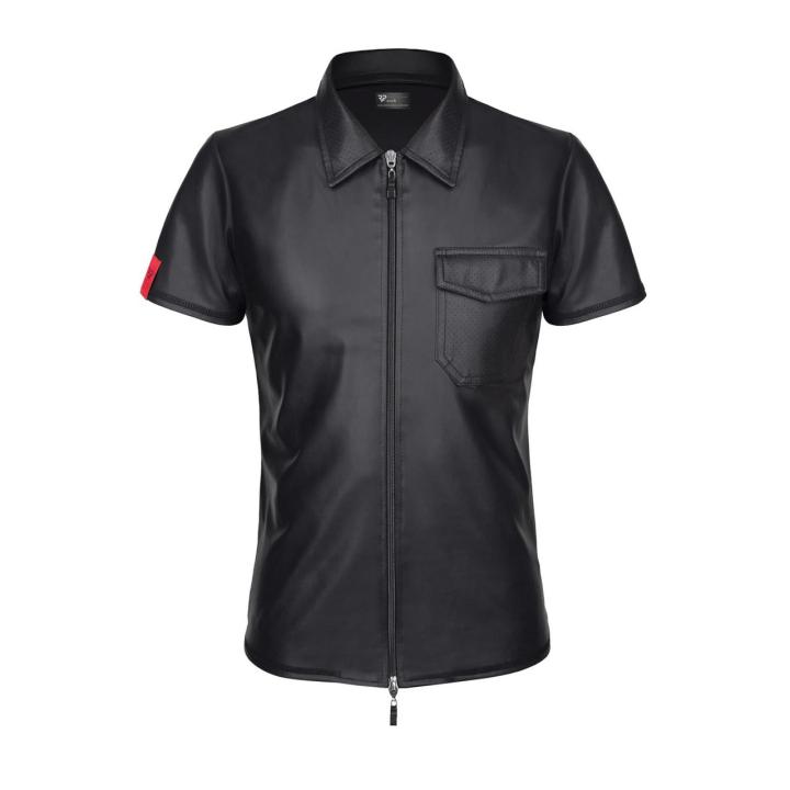 Męska koszulka polo wetlook 3XL czarna z dwukierunkowym zamkiem