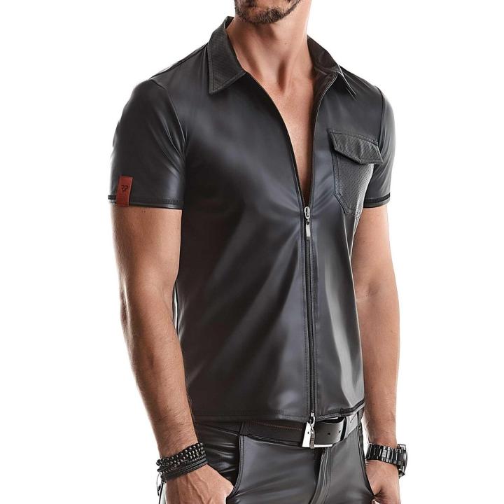 Męska koszulka polo wetlook 3XL czarna z dwukierunkowym zamkiem