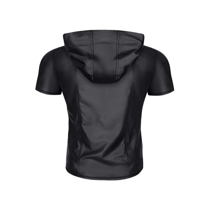 Męski t-shirt wetlook z kapturem i zamkiem czarny