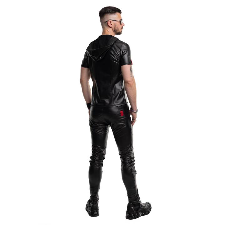 Męski t-shirt wetlook z kapturem i zamkiem czarny