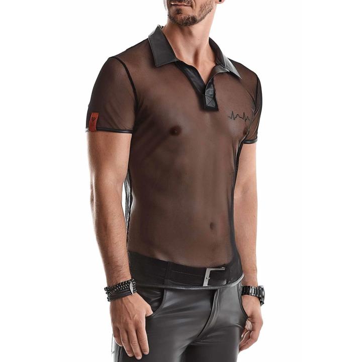Transparentna koszulka polo męska z siateczki wetlook 3XL