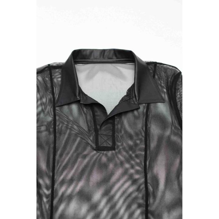Transparentna koszulka polo męska z siateczki wetlook 3XL