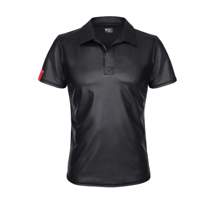 Męska koszulka polo wetlook czarna 5XL plus size