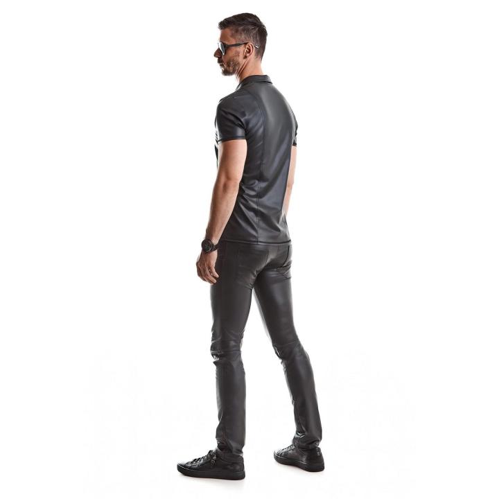 Męska koszulka polo wetlook czarna 5XL plus size