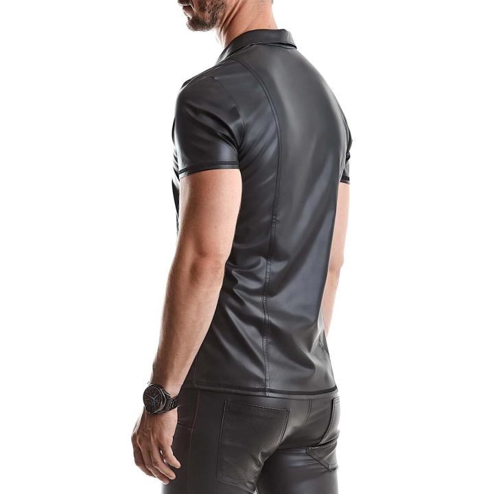 Męska koszulka polo wetlook czarna 5XL plus size