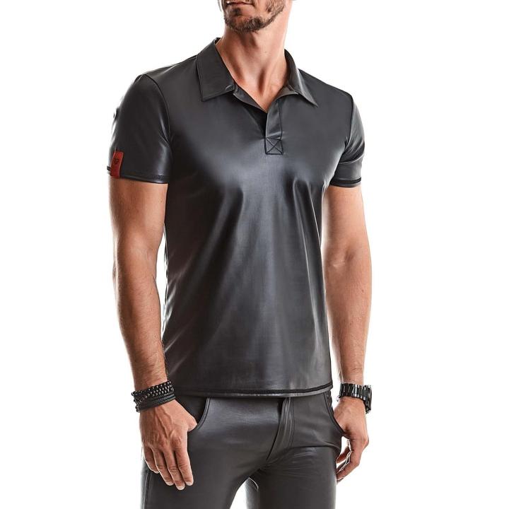 Męska koszulka polo wetlook czarna 5XL plus size