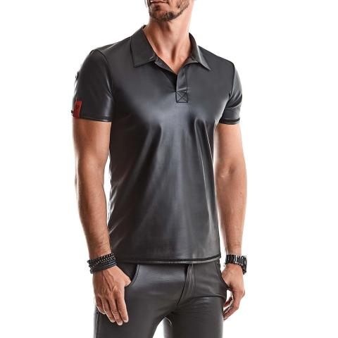 Męska koszulka polo wetlook czarna 5XL plus size