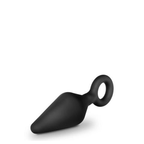 Plug analny z pętlą czarny – platynowy silikon M lub L