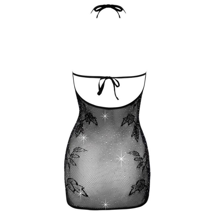 Siateczkowa sukienka z cyrkoniami off-shoulder i odkrytymi plecami S-L